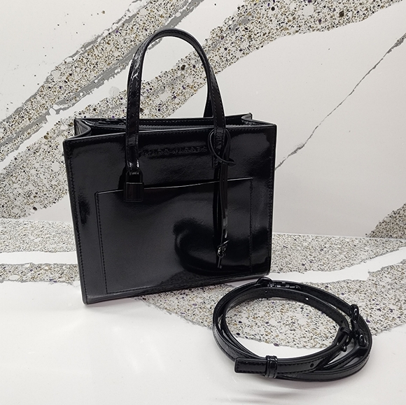 Marc Jacobs Handbags - MARC JACOBS Mini Grind Patent Crossbody Tote In Black